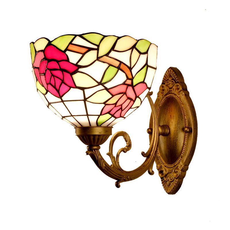 Cut Glass Flower Wall Mount Lighting Tiffany Style 1 Light Rose Red Sconce Light for Bedroom