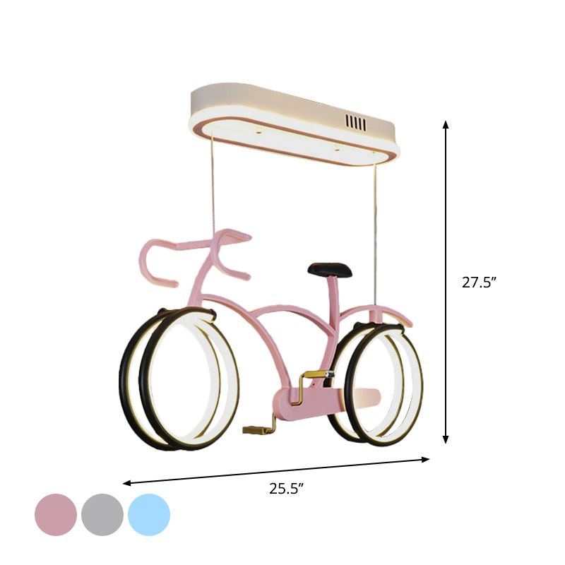 Silver/Pink/Blue Bike Chandelier Light Cartoon LED Metallic Hanging Lighting for Kids Bedroom