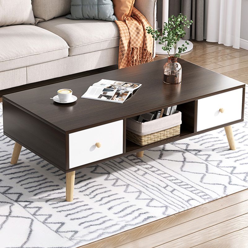 Rectangle Wooden Coffee Table 16.53"H 4 Legs Cocktail Table with Storage