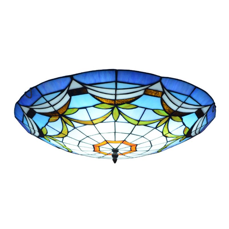 Tiffany Style Dome Flush Ceiling Light Hand Rolled Art Glass Ceiling Light for Bedroom