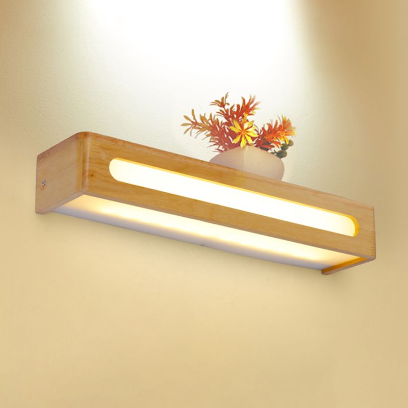Simplicity Rectangle Vanity Mirror Lights Wood Wall Light Fixtures for Bathroom