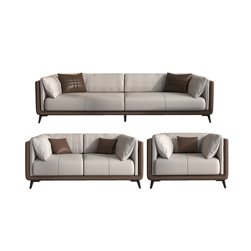 Genuine Leather Sofa Stationary Square Arm Seating for Living Room