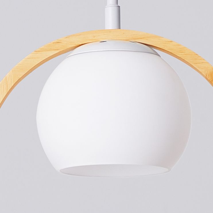1 Luz de colgante ligero Lámpara de colgante de madera natural redonda contemporánea con pájaro pequeño