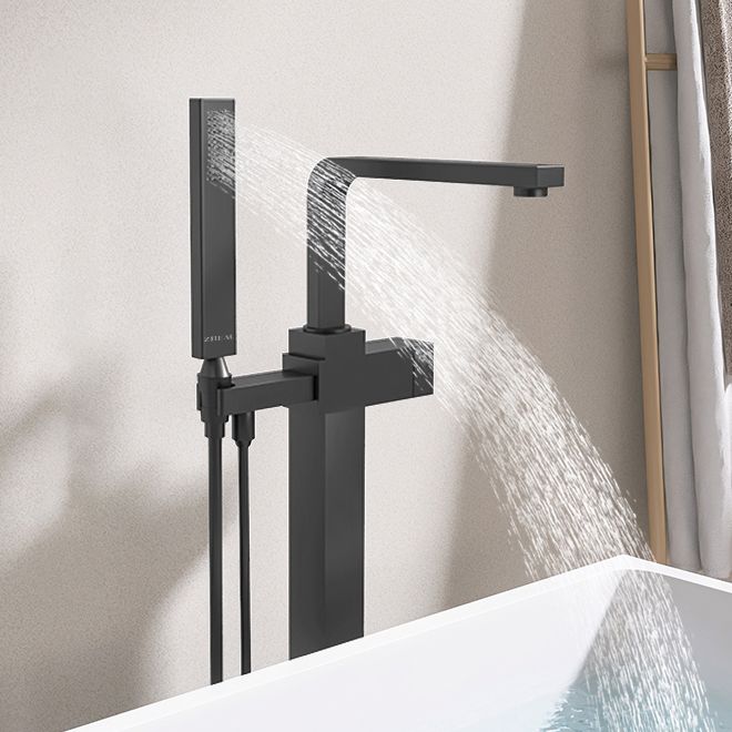 Floor Mounted Copper Freestanding Tub Filler High Arc Tub Filler Trim with Hand Shower