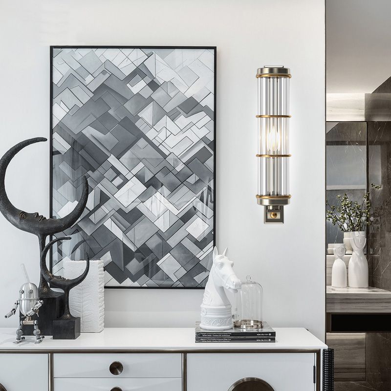 Satin Nickel Zylindrische Wandbeleuchtung 1 Glühbirne zeitgenössische Wandleuchten mit Kristallrohr für Wohnzimmer