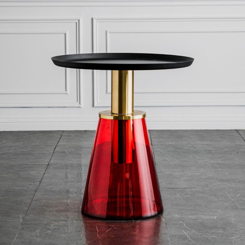 Round Metal/glass Table with Pedestal Base Base Mid-century Modern Side Table