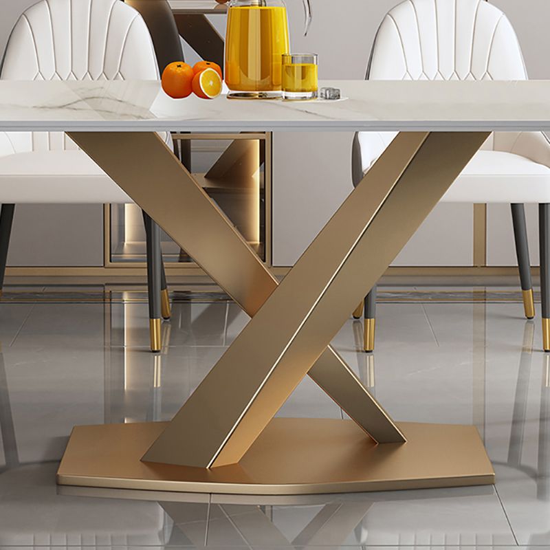 Luxury Sintered Stone Dining Table Rectangle Table with Single Pedestal in Gold