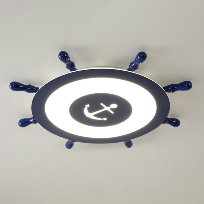 Plafonnier LED en acrylique bleu à montage encastré en forme de gouvernail pour chambre d'enfant