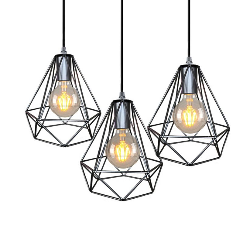 1-leichter Anhänger Deckenleuchte Land Diamantdraht Käfig Schmiedeeisebeiheilige Lampe in Schwarz/Kupfer/Gold für Wohnzimmer