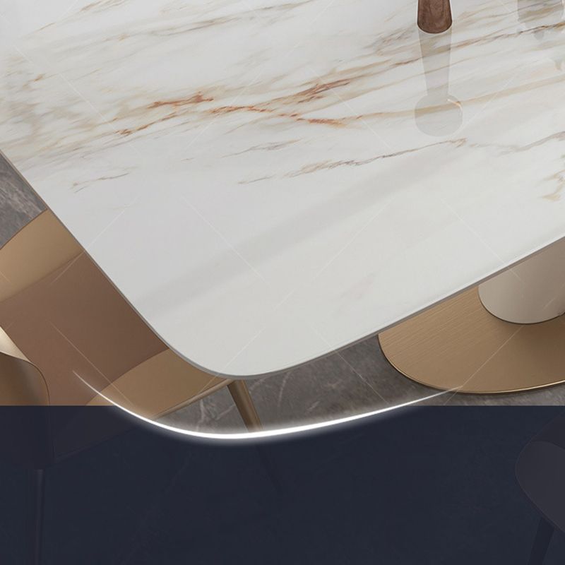 Modern Sintered Stone White Dining Set with Rectangle Table and Metal Base Home Use Dining Set