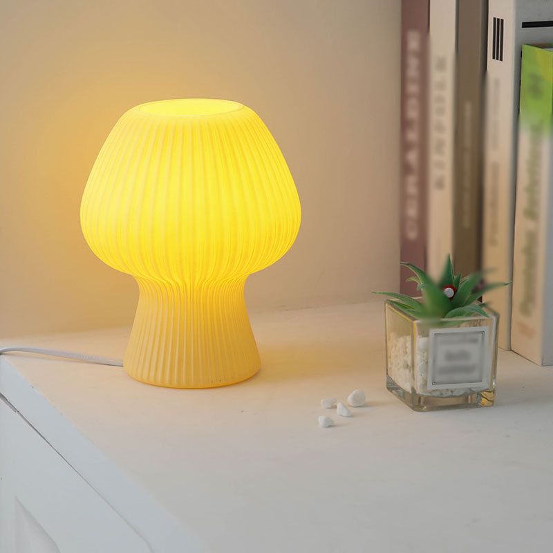 Macaron Style 1-Bulb Table Lamp Rib Glass Tulip Night Stand Light