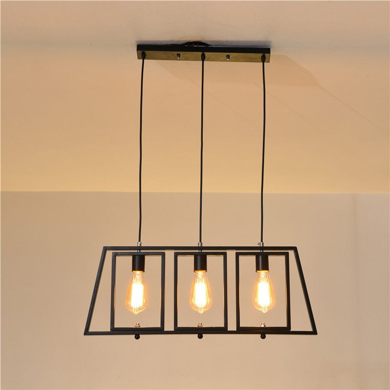 Trapezoide Frame metallo sospeso sospeso industriale 3 cucina leggera isola lampada in nero con tonalità rettangolo