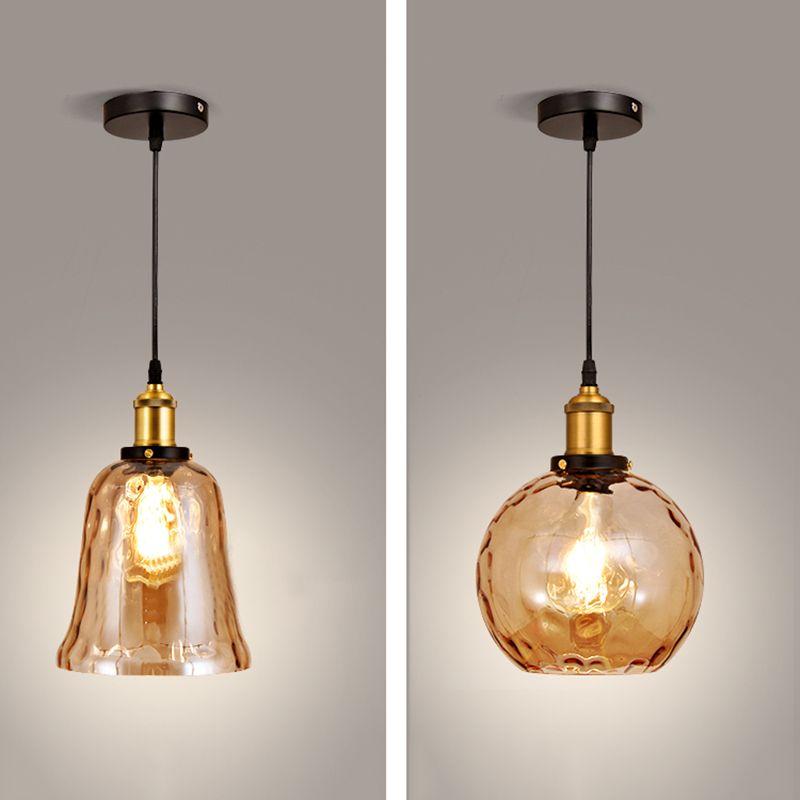 Rippled Glass Shaded Drop Lamp Loft Style 1-Light Dining Room Ceiling Suspension Light