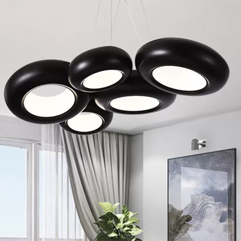 Lámpara de techo LED de hierro de donas moderna 1/3/5 luces de lámpara de araña de oro negro/rosa con cables ajustables