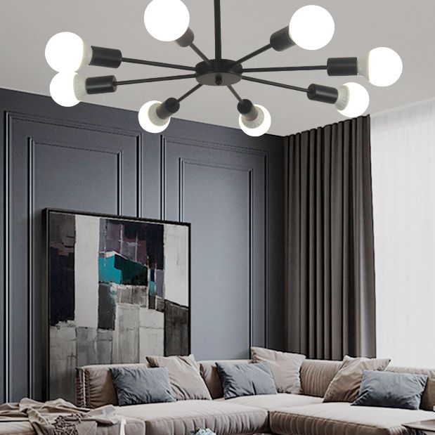 Nordic Style Creative Metal Chandelier 23.6 Inches Wide Burst Shaped Open Bulb Lighting Fixture for Bedroom Living Room