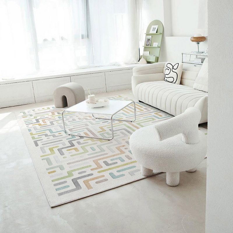 Green Nordic Rug Polyester Grid Pattern Rug Stain Resistant Rug for Home Decoration