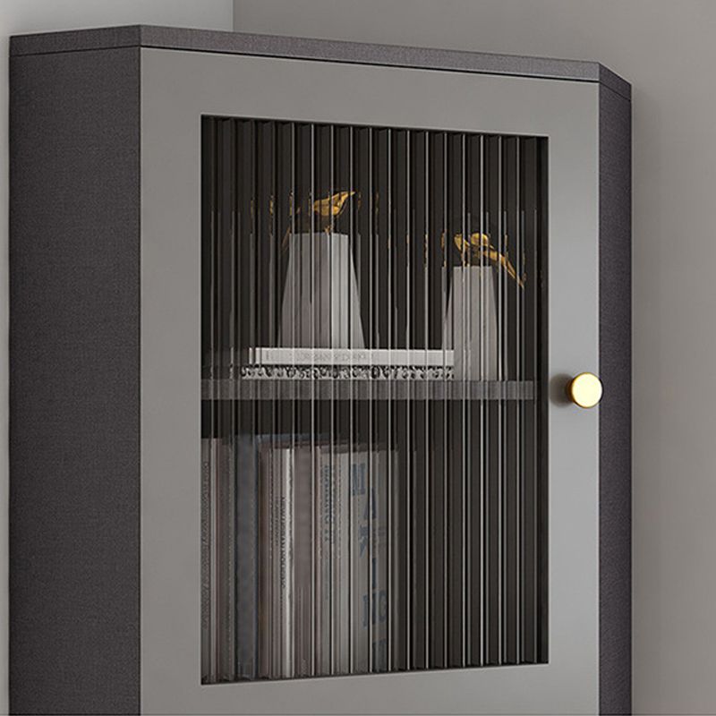 Contemporary Storage Cabinet with 3 Shelves and Glass Paned Triangle Cabinet
