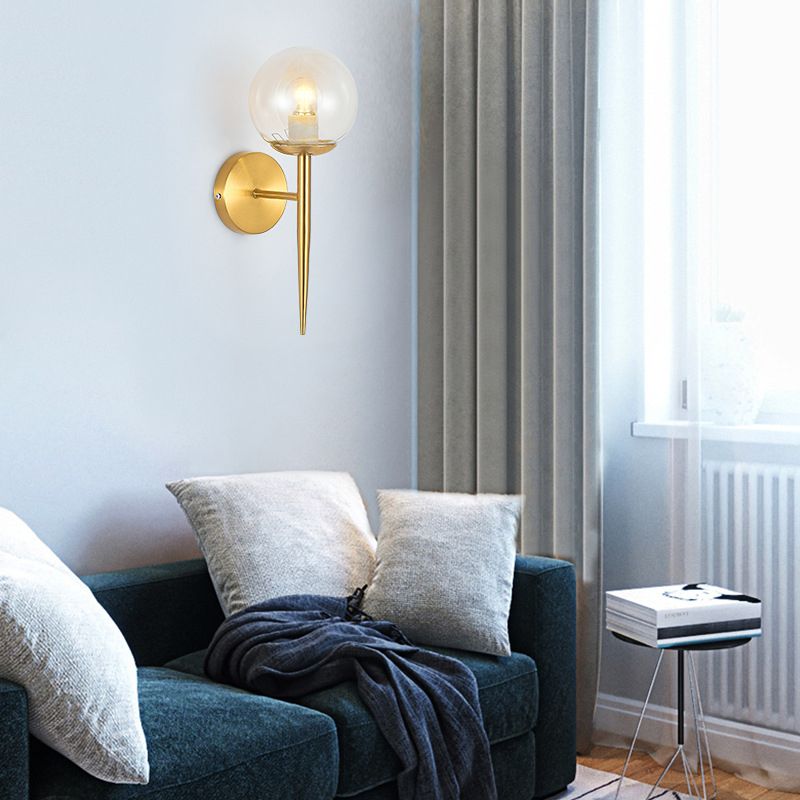 Modern Style Ball Shade Wall Light Glass 1 Light Sconces in Gold for Living Room