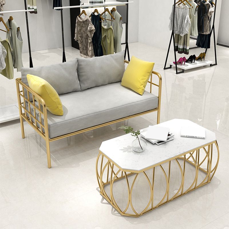 Contemporary Metal Frame Velvet Square Arm Sofa For Living Room