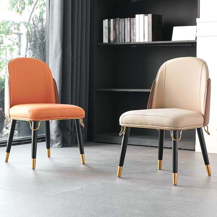 Scandinavian Style Leather Dining Chairs Armless Solid Back Chair for Kitchen