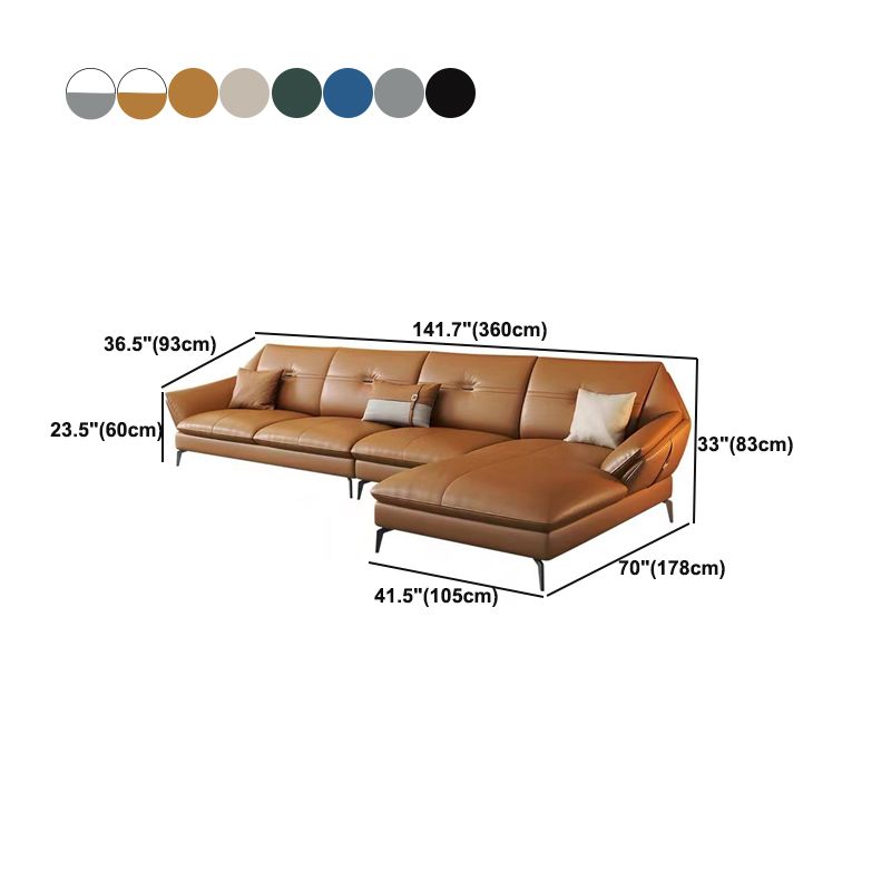 Glam Genuine Leather Living Room Flared Arm Modular Cushions Seating