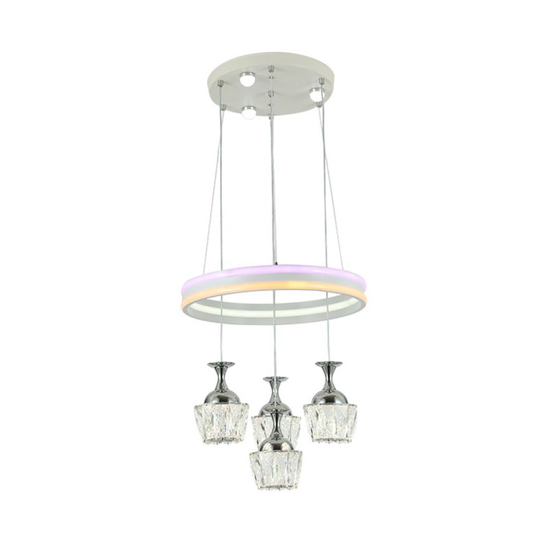 LED Cluster Pendant Simple Living Room Hoop Design Ceiling Lamp with Wine Glass Clear Faceted Crystal Shade