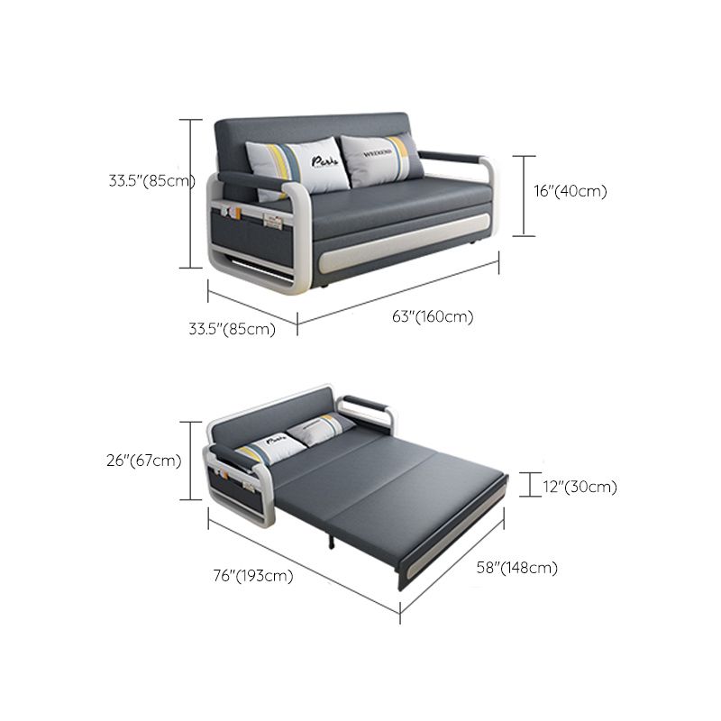 Deep Gray Faux leather Sofa Bed 33.46" Wide Square Arm Sleeper Sofa