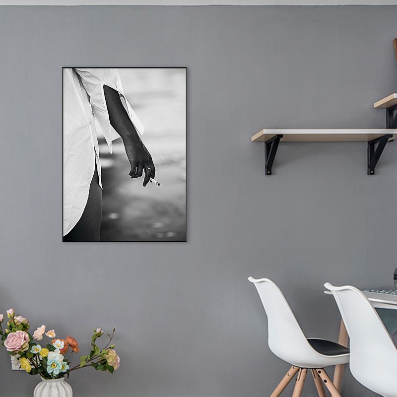 Smoking Close-Up Scenery Painting Black Canvas Wall Art Print Textured, Multiple Sizes