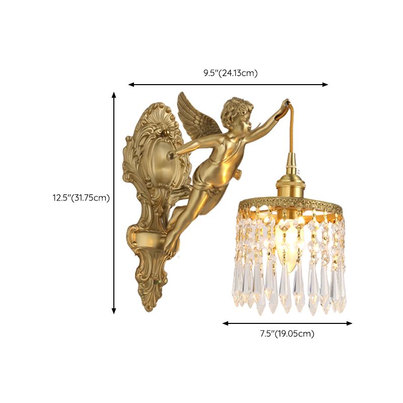 Cylinder Shape Crystal Wall Lighting Modern Style 1 Light Wall Mounted Light in Gold