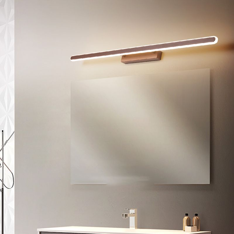 Metal Linear Shape Wall Light Modern 1 Light Mirror Wall Mount Light Fixture in Brown