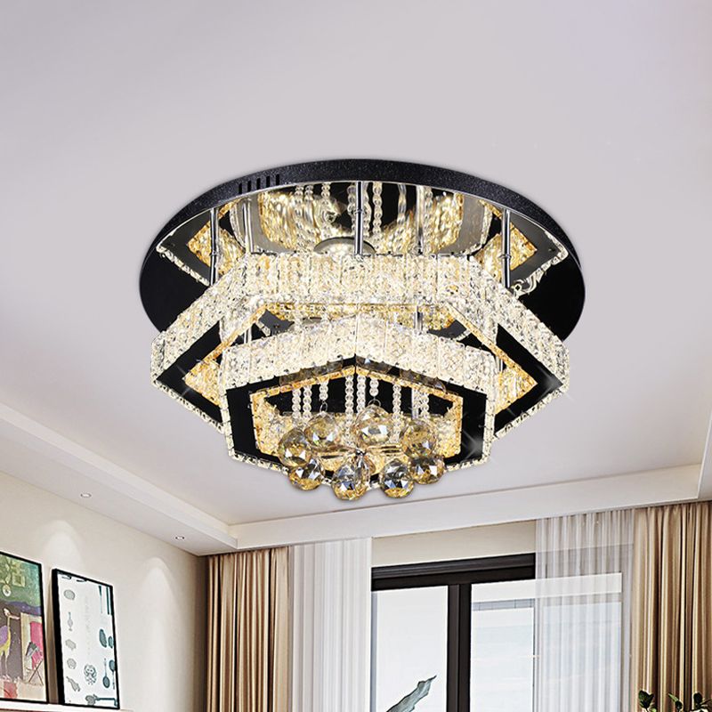 LED Semi Flush Mount Lighting Modern Living Room Ceiling Lamp with Polygonal Crystal Frame in Gold