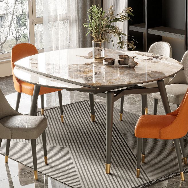 Traditional Luxury Dining Table Round Sintered Stone 4 Legs Dining Table with Wooden Base