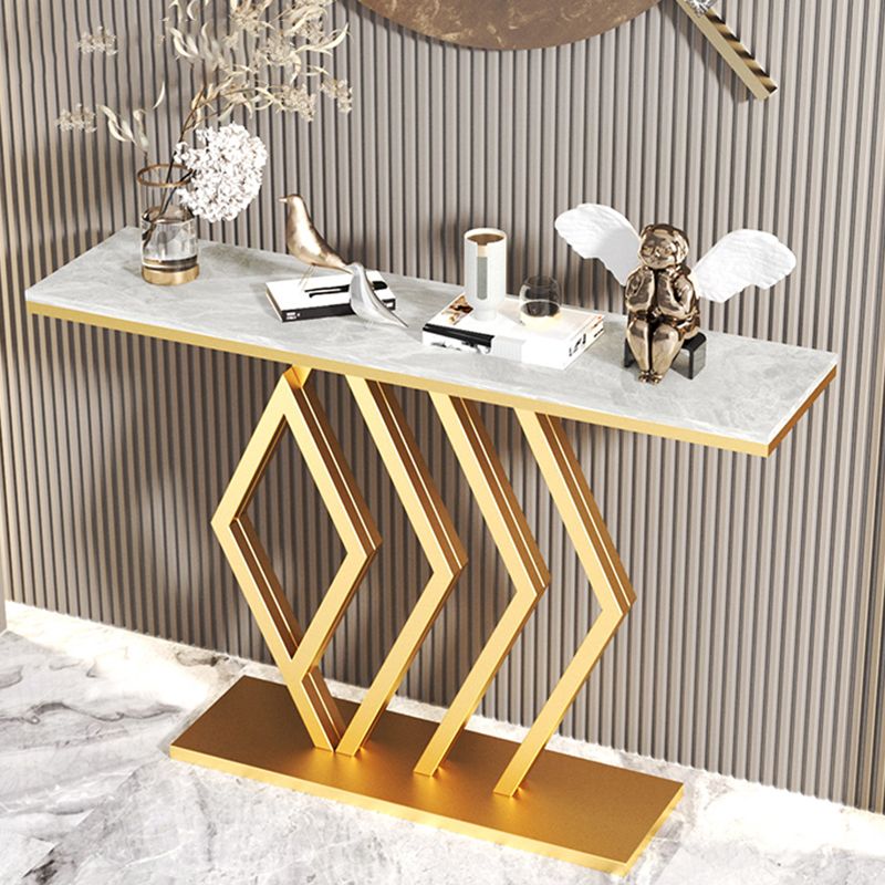 Stain Resistant Glam Slate and Metal Console Table Abstract for Hall