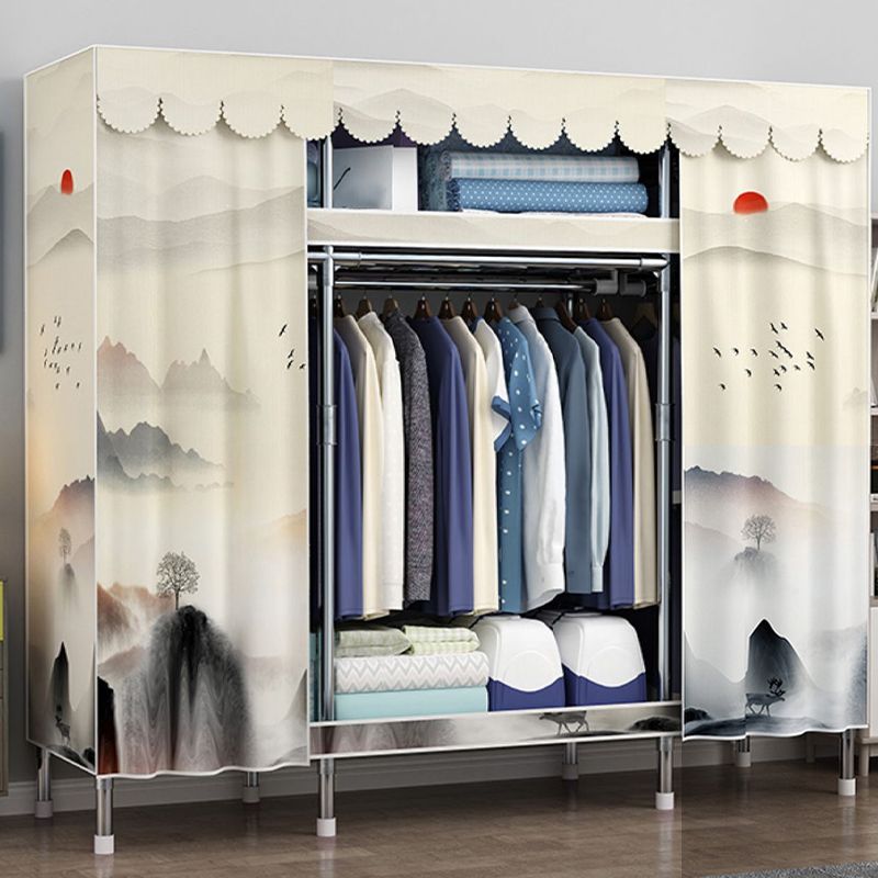 Modern Style Wardrobe Metal 2 Shelves Wardrobe Closet for Bedroom