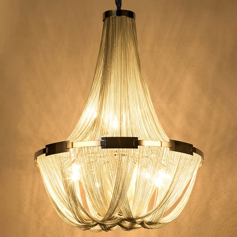 Basket Dinning Room Chandelier Light Fixture Metal Modern Style Hanging Chandelier in Chrome