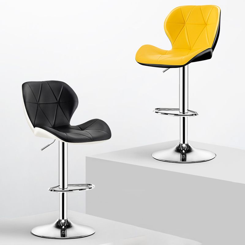 Scandinavian Metal Barstool Faux Leather Footrest Adjustable Counter Stool