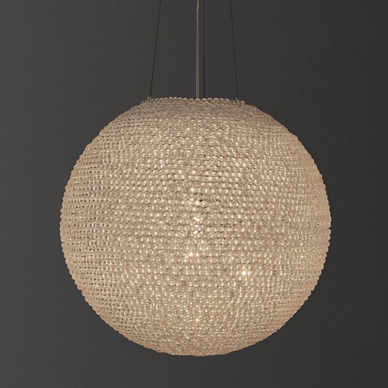 Silver Spherical Chandelier Lighting Minimalist 1-Light Crystal Suspension Lamp