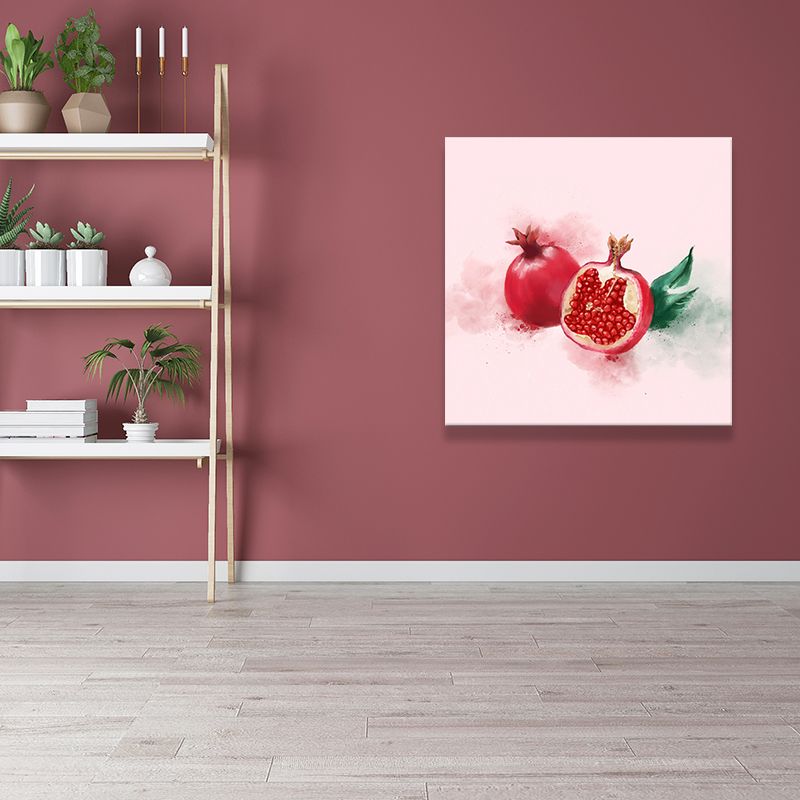 Kids Pomegranate Fruit Painting Red Textured Surface Wall Art for Dining Room