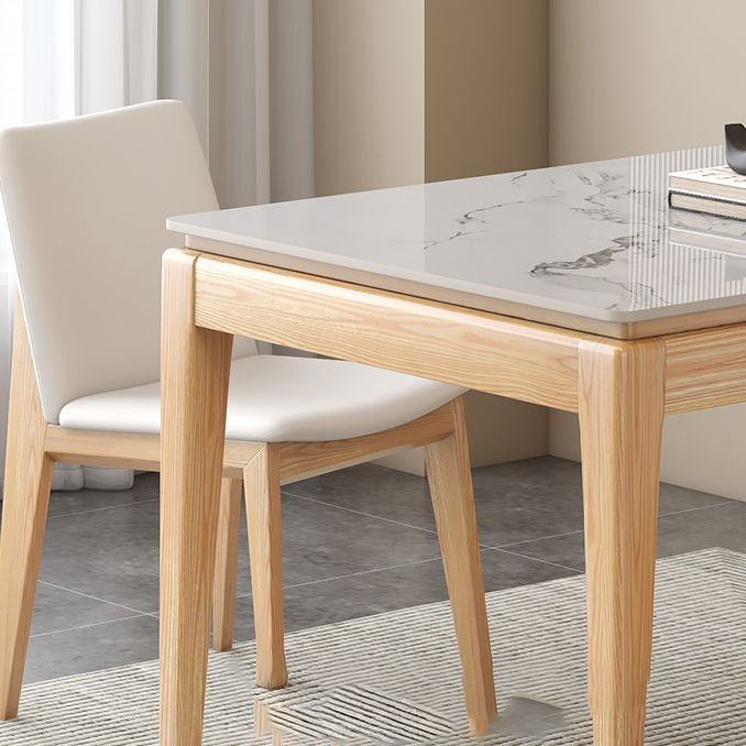 Rectangle Stone Dining Table Mid-Century Table with Natural Finish Legs