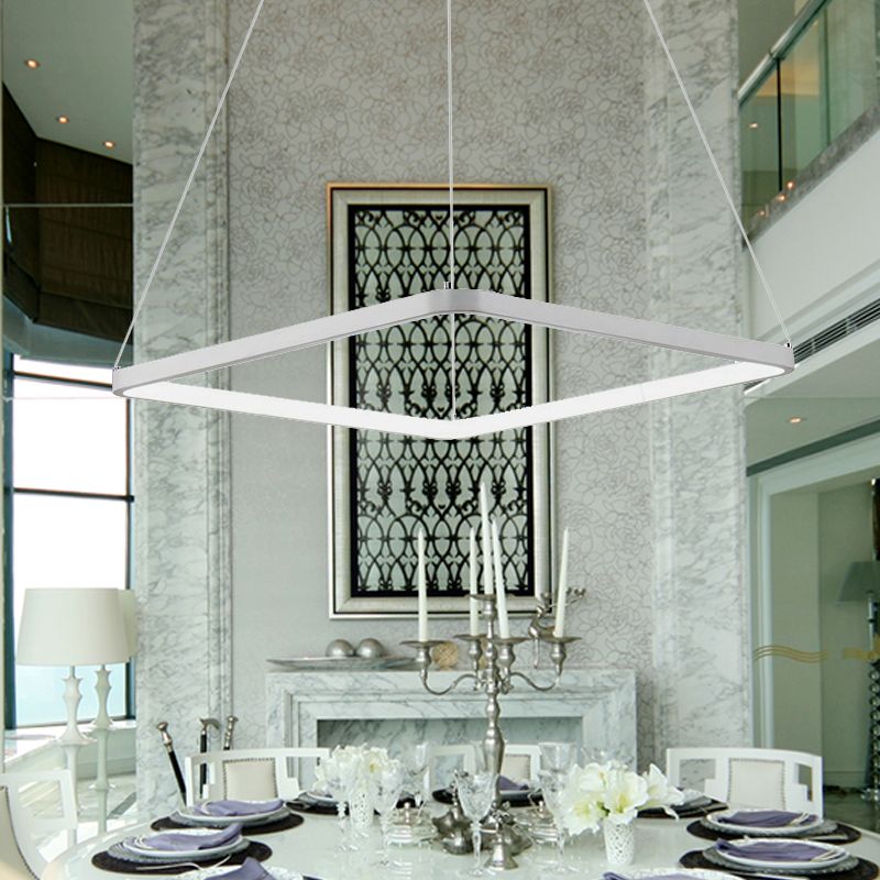 Square Chandelier Pendant Modernism Acrylic 1/2/3-Head Bedroom Ceiling Lighting Fixture in Warm/White/Natural Light