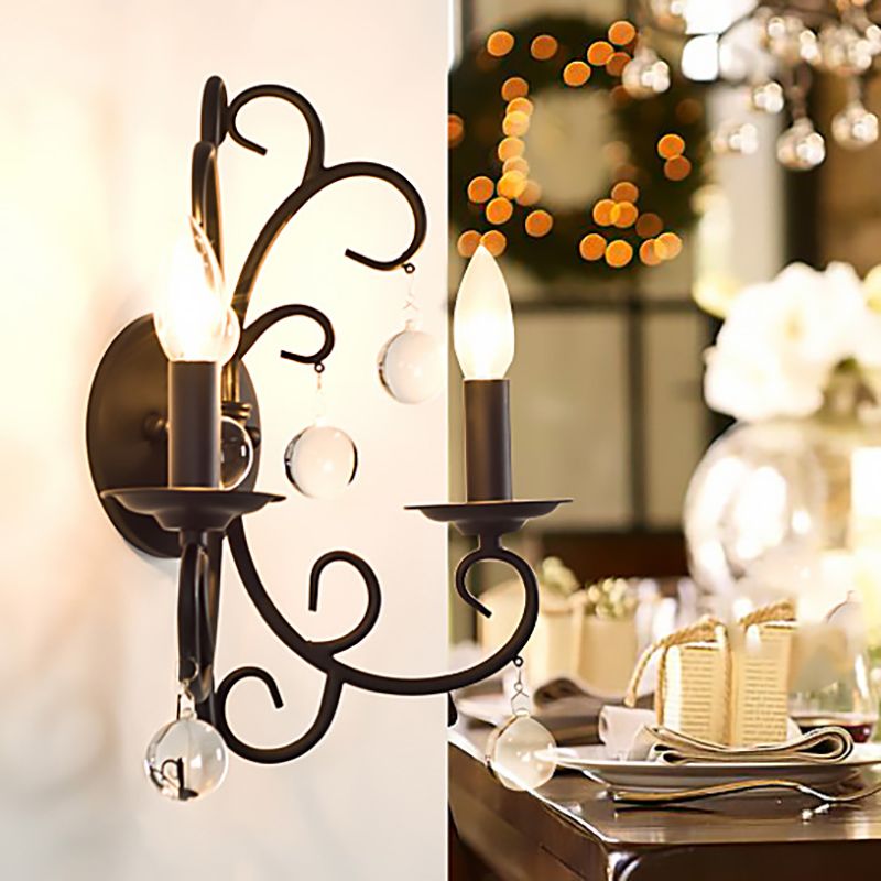 Metal Bulb Bulb Wall Light Style Vintage Style 2 Heads Black Sconce Light Secondo