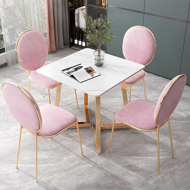 Glam Style Stone Square Dining Table with Metal 4 Legs for Living Room