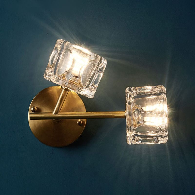 Half Cylinder Wall Sconce Modern Style Multi-Lights Crystal Wall Light Fixture in Brass