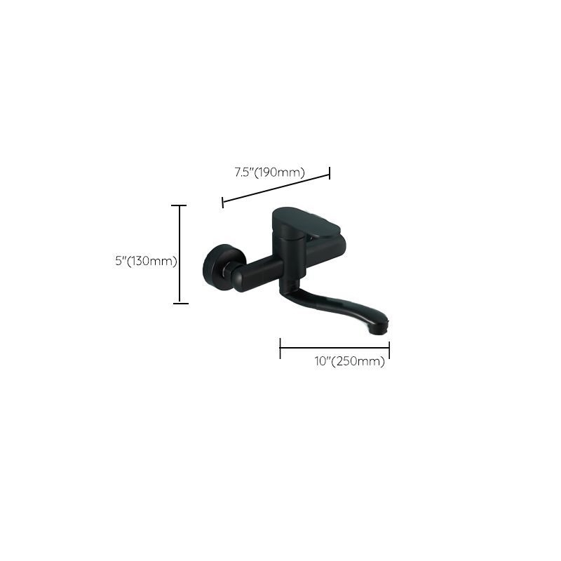 Low Arc Tub Filler Black Swivel Single Lever Handle Wall-Mounted Copper Tub Filler