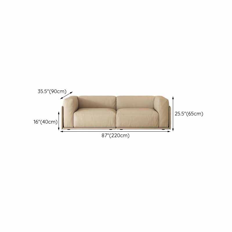 Faux Leather Square Arm Sofa Stain Resistant No Distressing Solid Color Sofa