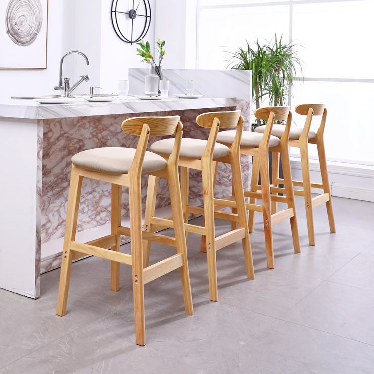 Upholstered Indoor Bar Stool Nordic Solid Wood Bar Stools with Natural Base
