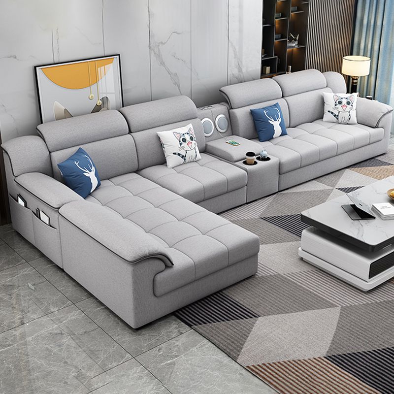 Modern Fabric Sofa in Grey Pillow Top Arm Sofa with Bolster Pillows