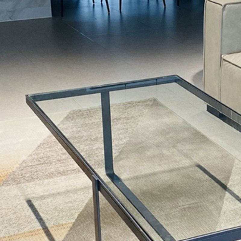 Contemporary Rectangle Glass Top Coffee Table with Steel Cross Base