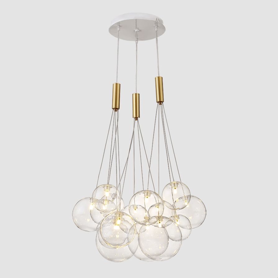 Clear Glass Chandelier Light Fixtures Modern Multi-Head Globe Pendant Lamp for Living Room
