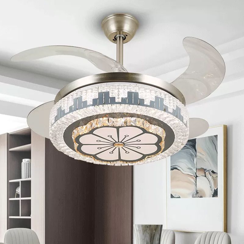Geschichtete Esszimmer Hängende Lüfterleuchte leichte kristall 19 "breite LED Moderne Semi -Flush Deckenlampe, 4 Klingen